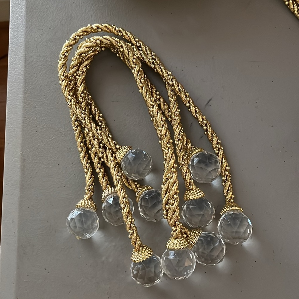 Crystal Ball Curtain Roped Braide Tie Backs 5 total Gold Accents Hollywood